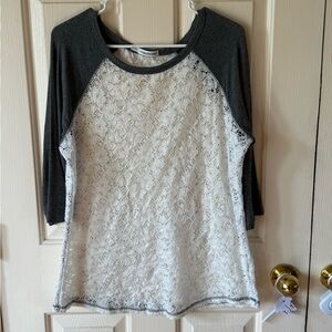 Maurices Charcoal and Cream Lace Blouse